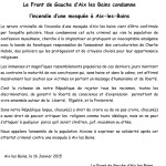 Communiqué du front de Gauche concernant l'incendie d'une mosquée à Aix